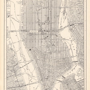 1914 Antique Manhattan Stadtplan von New York City Street Map schwarz weiß Galerie Wanddekoration Jahrestag Geschenk für Geburtstag Hochzeit 3160