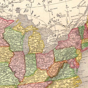 1907 Antique UNITED STATES Map of the United States Usa Map Wall Art ...