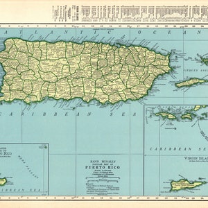 1942 Vintage PUERTO RICO Landkarte Antike Karte von Puerto Rico Galerie-Wand-Dekor Housewarming Geschenk für Geburtstag Hochzeitstag 2195