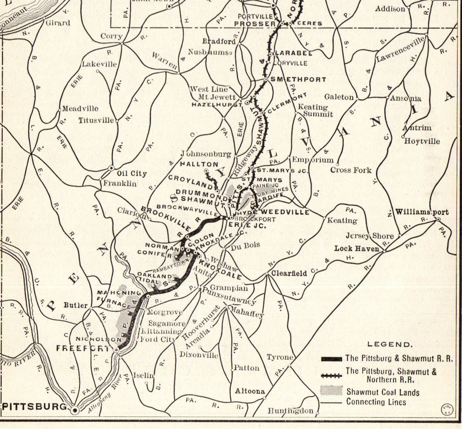 1914 Antique Pittsburgh and Shawmut Railroad Map Pittsburg Etsy