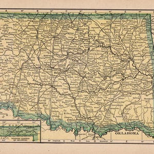 1908 Antique OKLAHOMA State Map Vintage Map of Oklahoma Gallery Wall Library Decor Wedding Birthday Gift for Traveler HAW 3051