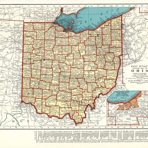 Carte vintage de l'Ohio, 1942, carte ancienne de l'Ohio, décoration murale, cadeau de mariage pour un anniversaire, une pendaison de crémaillère