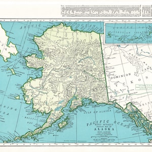 Carte de l'état de l'Alaska de 1942, carte vintage de l'Alaska, décoration murale de bibliothèque, cadeau de mariage pour l'obtention du diplôme 2080