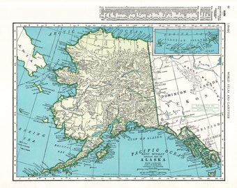 1942 ALASKA State Map Vintage Map of Alaska Gallery Wall Decor Library Decor Wedding Gift for Birthday Graduation Anniversary 2080