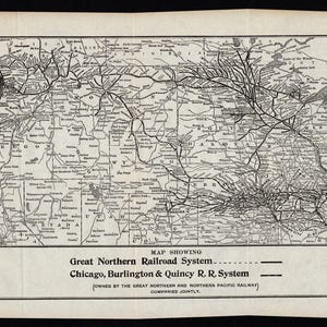 1918 Antique GREAT NORTHERN Railroad Map Chicago Burlington Quincy Railroad Map Birthday Gift for Dad 3223 image 5