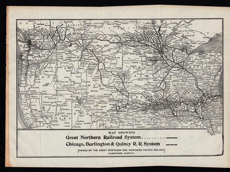 1918 Antique GREAT NORTHERN Railroad Map Chicago Burlington Quincy Railroad Map Birthday Gift for Dad 3223 image 5