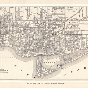 Carte de la ville de TORONTO antique de 1907, plan des rues de Toronto, Canada, galerie, décoration murale, bureau, cadeau pour anniversaire, mariage, 3074