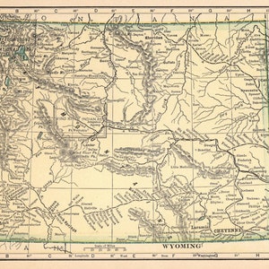 1911 Antique WYOMING State Map Vintage Map of Wyoming Gallery Wall Decor Home Decor Anniversary Gift For Wedding Birthday haw 1643