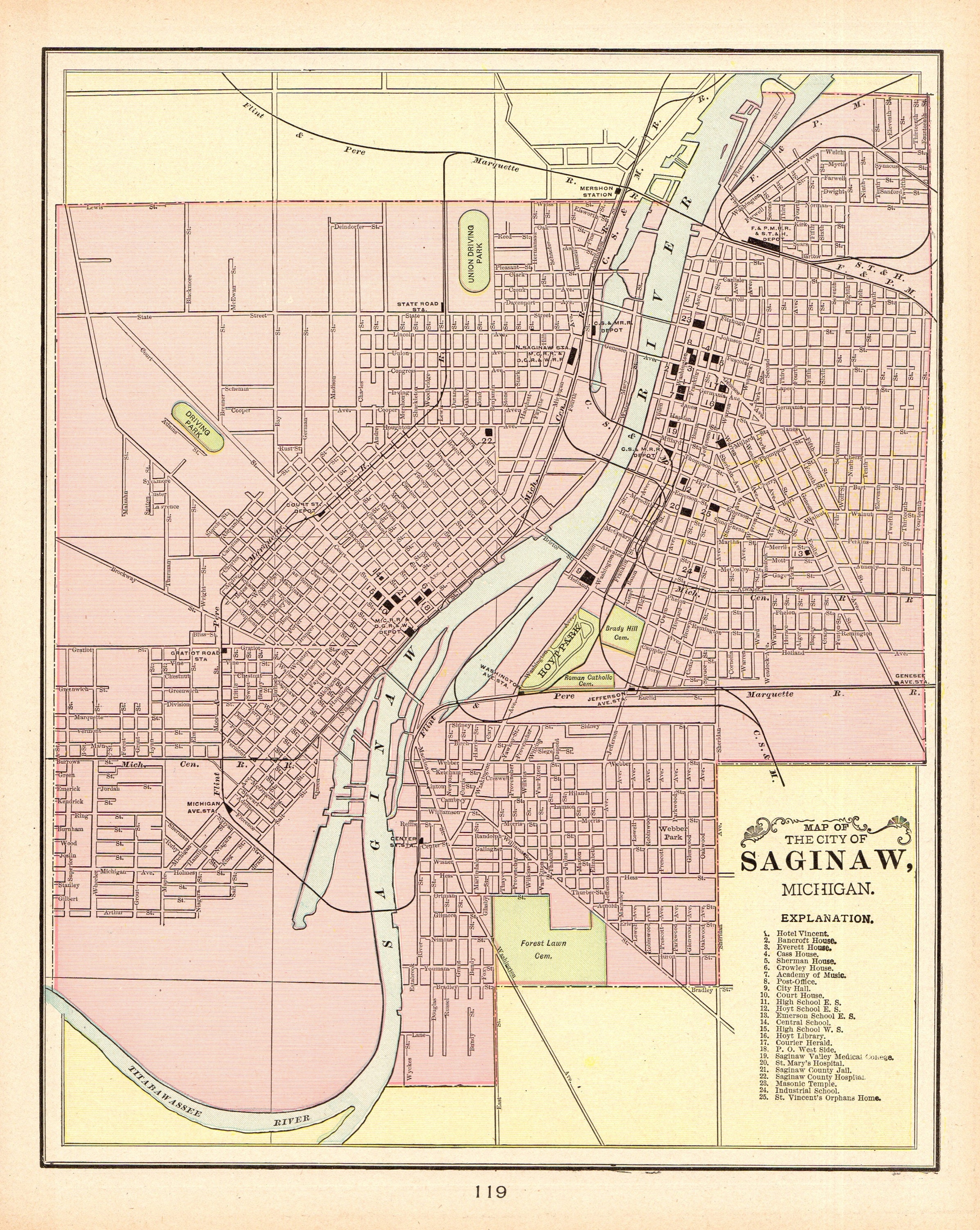 1901 Antique SAGINAW Michigan Street Map City Map of Saginaw Etsy
