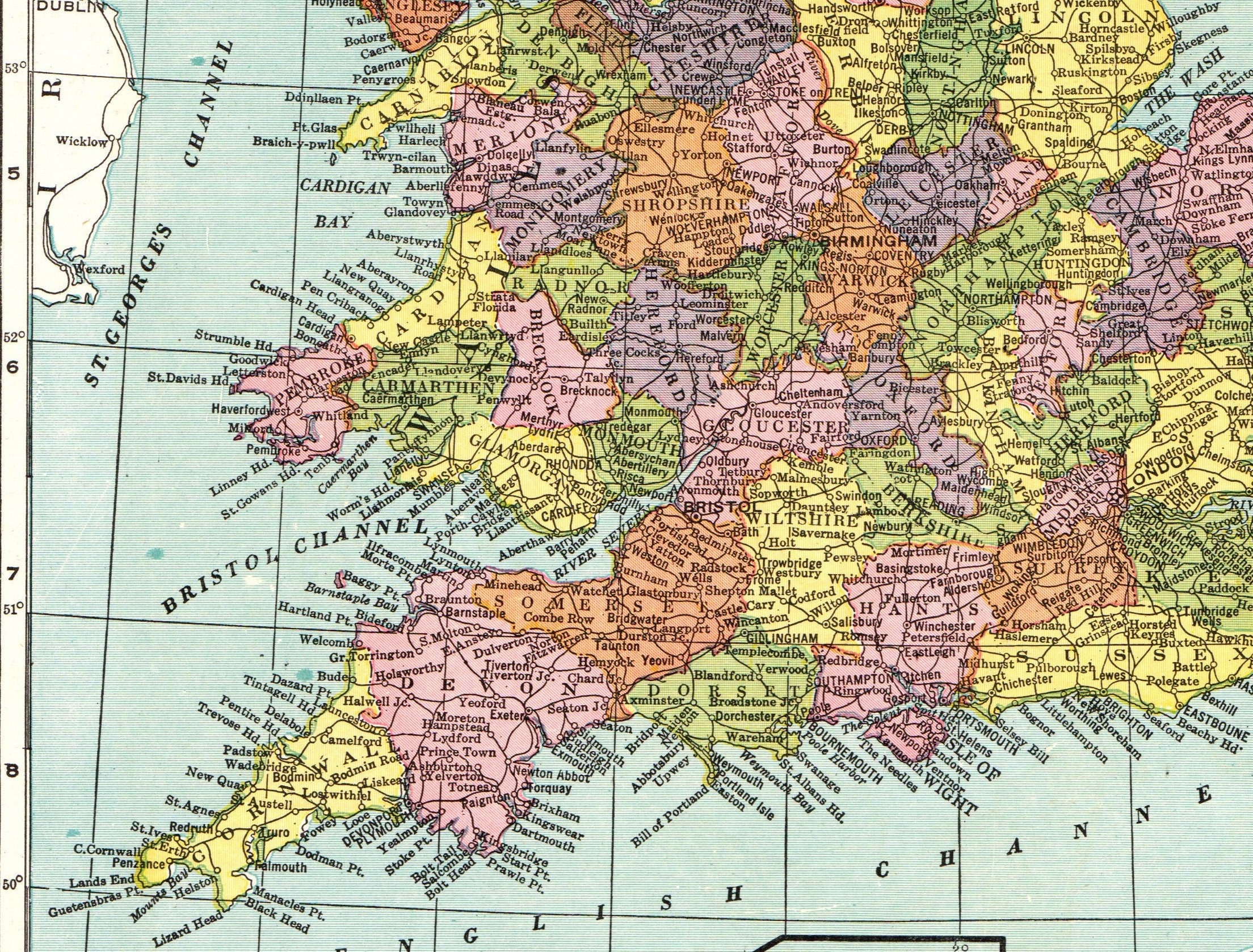 1941 antike ENGLAND und WALES Karte Vintage Karte von ...