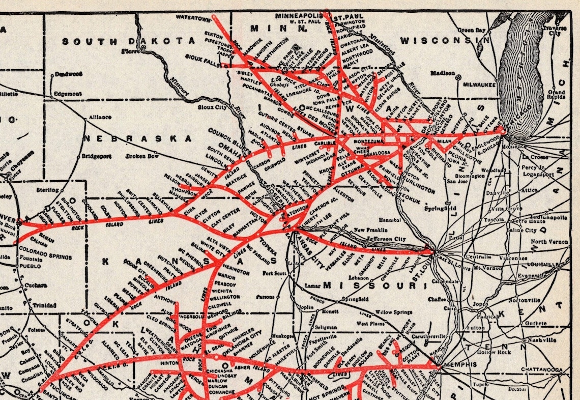 1911 Antique Rock Island Lines Railway System Map Rock Island  Etsy UK