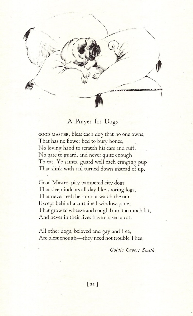 Pug Rymes 1940s Pug Poem Poetry Print Wall Art Decor Pug on Pillow Print Prayer ...