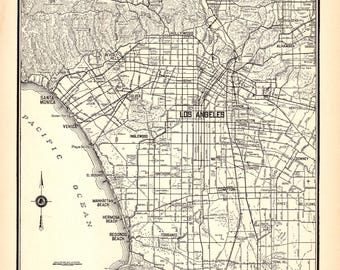 1940 Antique LOS ANGELES City Map of Los Angeles Street Map Black and White Wall Decor Anniversary Gift for Graduation Wedding Birthday 4209