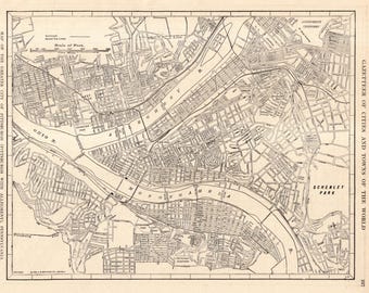 Antik gatukarta över Pittsburgh från 1921, karta över Pennsylvania, väggdekor, inflyttningspresent, årsdag, bröllop, födelsedag 3790