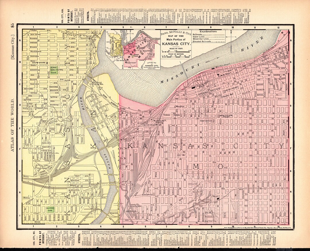 1899 Antique KANSAS CITY Street Map of Kansas City Missouri Etsy