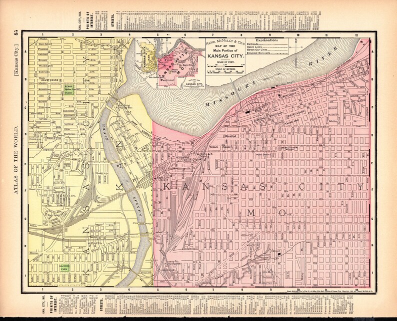 1899 Antique KANSAS CITY Street Map of Kansas City Missouri Etsy
