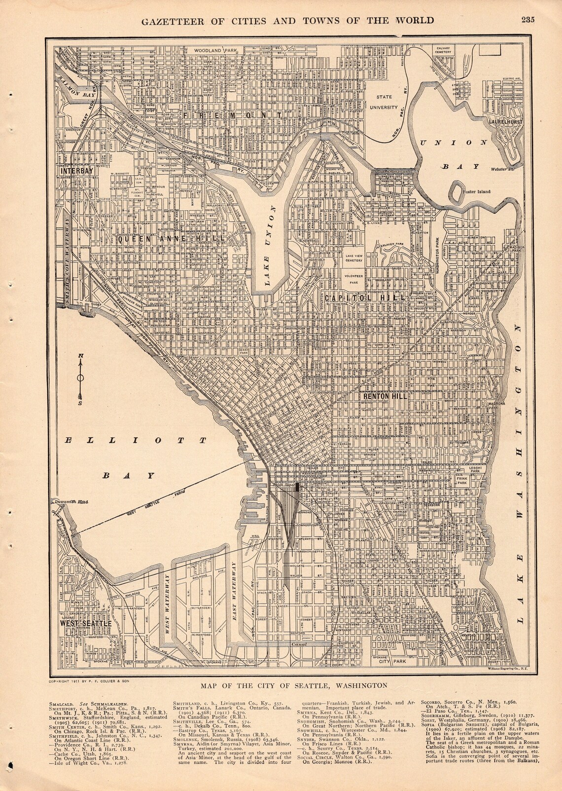1911 Antique SEATTLE Washington Street Map of Seattle Etsy