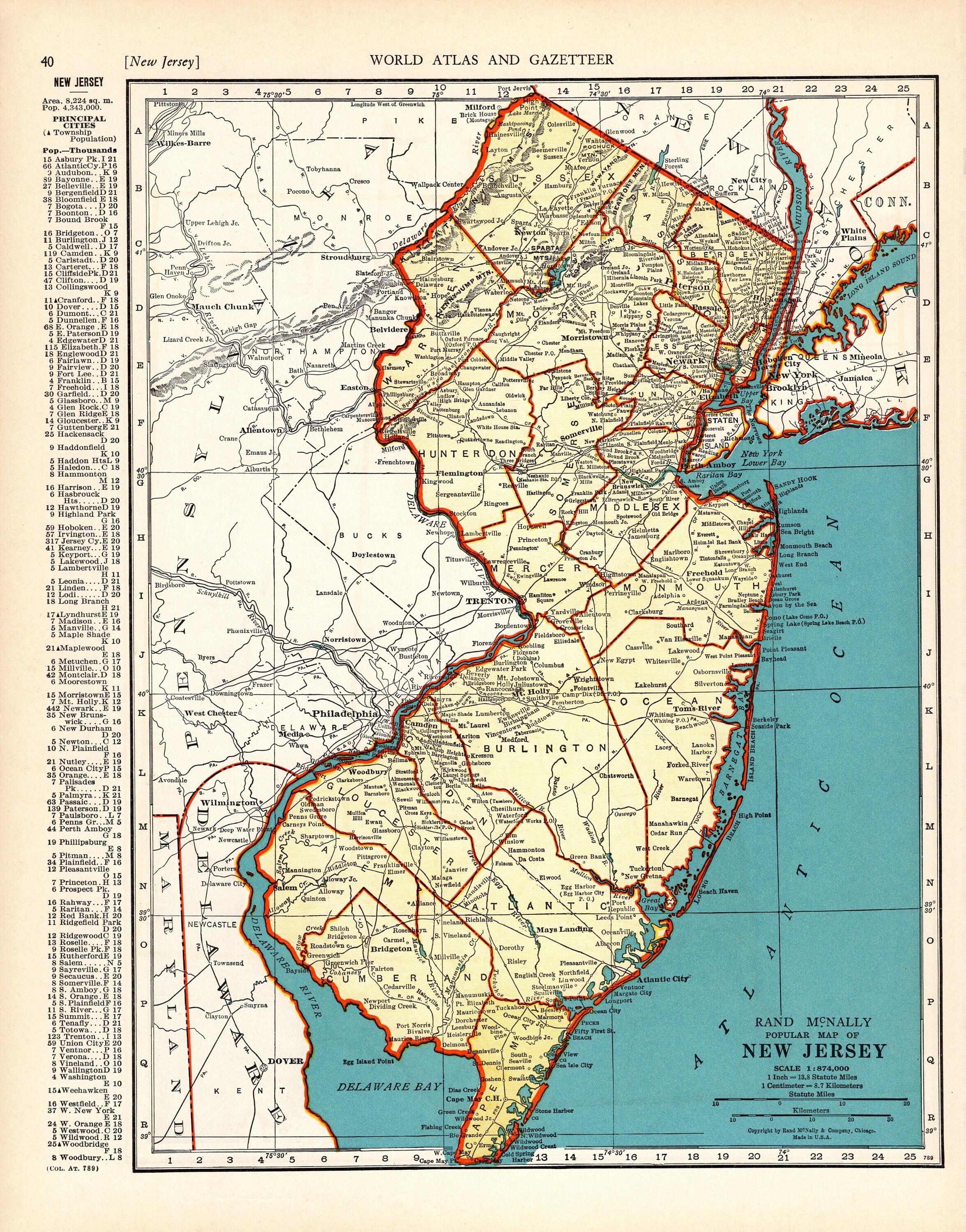 New Jersey Colony Map 1939 Antique New Jersey State Map Of New Jersey Gallery Wall - Etsy