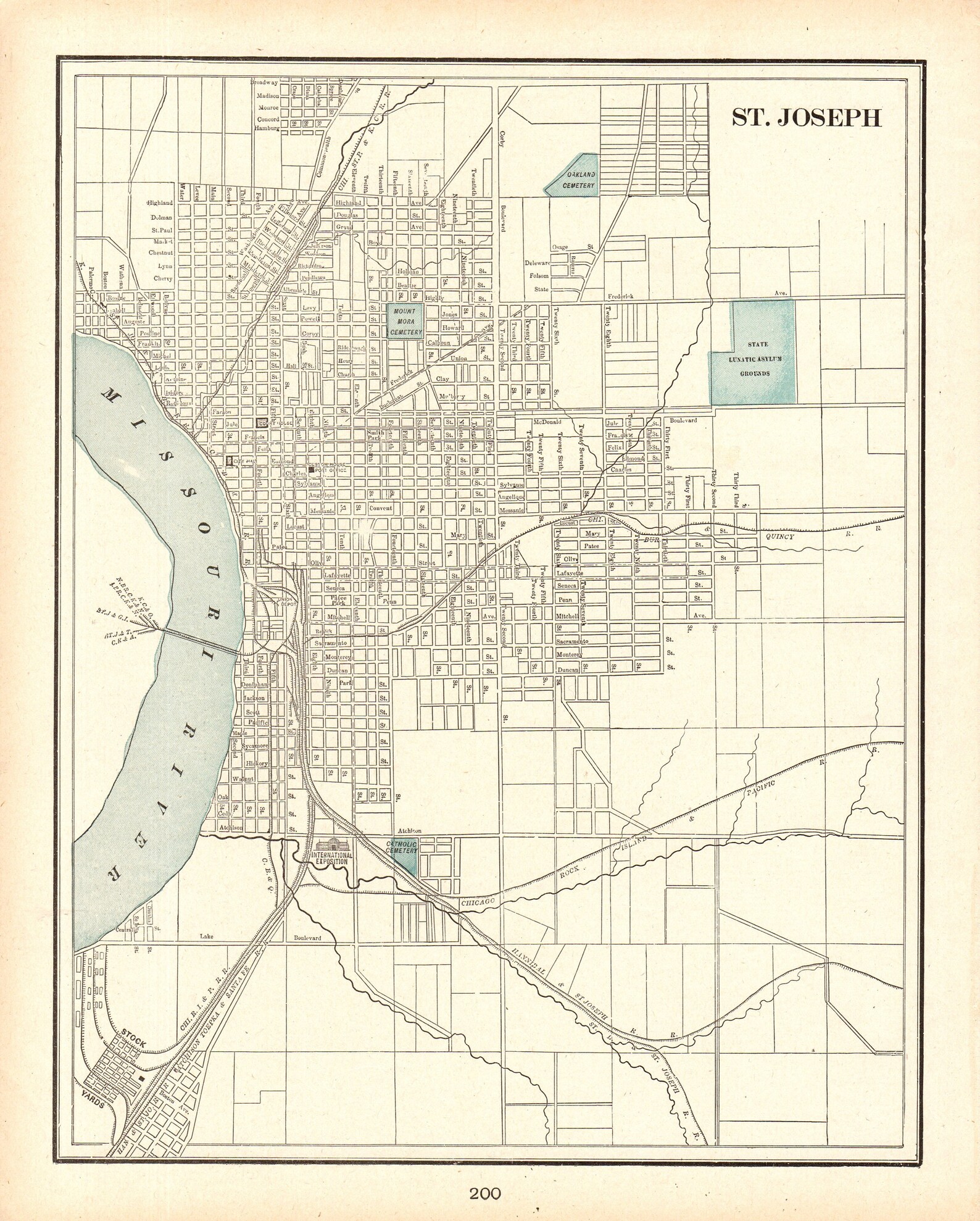 1902 Antique ST JOSEPH Missouri City Map of St Joseph Street Etsy