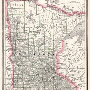 Mappa antica dello stato del Minnesota del 1888, mappa vintage del Minnesota, decorazione da parete, regalo per anniversario, matrimonio, compleanno 3192