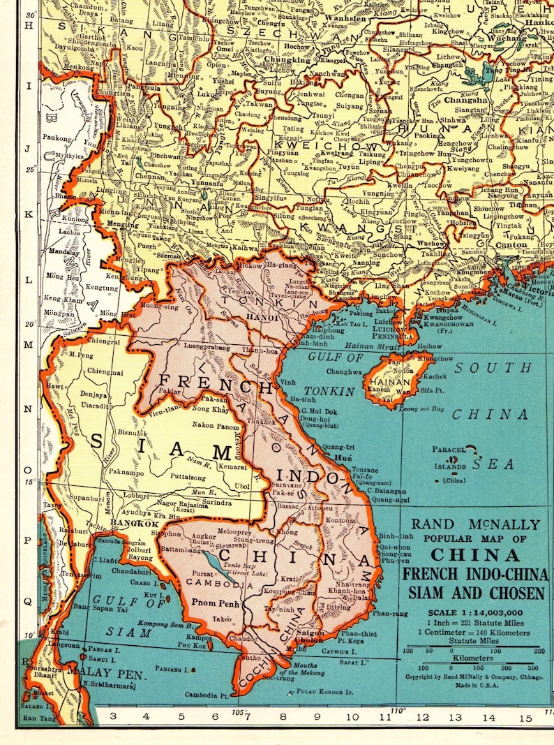 1939 Antique CHINA Map Vintage Map of China Thailand Indochina | Etsy