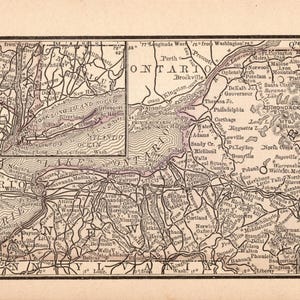 Petite carte de NEW YORK 1888 vintage État de New York carte galerie décoration murale carte MINIATURE New York cadeau pour anniversaire de mariage 3262