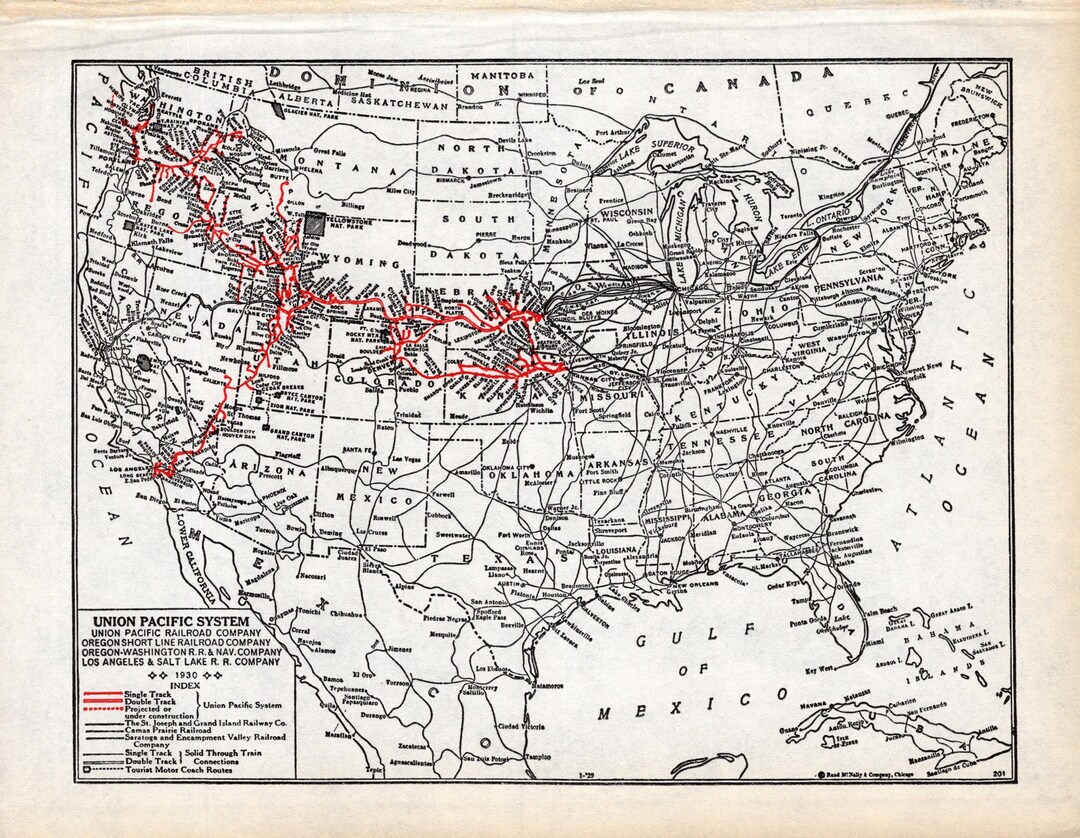 1929 Antique UNION PACIFIC Railroad Map Vintage Union Pacific
