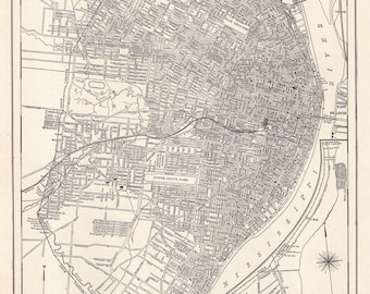 1927 Antique St Louis Street Map Vintage City Map of St Louis Missouri Black and White Gallery Wall Decor Gift for Wedding  Birthday 3406