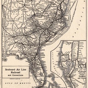 Carte des chemins de fer de la compagnie aérienne maritime antique de 1916, carte des chemins de fer vintage, art mural, cadeau d'anniversaire pour papa, 2984