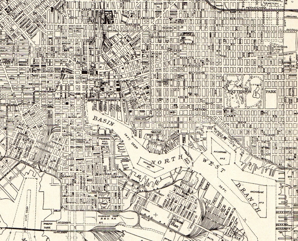 1927 Antique BALTIMORE Maryland Street Map of Baltimore City Etsy