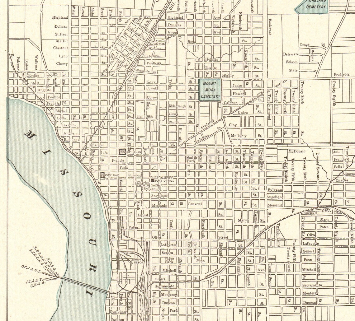 1902 Antique ST JOSEPH Missouri City Map of St Joseph Street Etsy