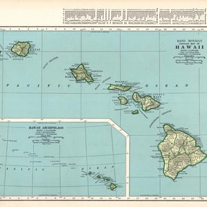1943 Vintage HAWAII Map Wall Art Decor Antique State Map of Hawaii Gallery Wall Art Home Decor Gift for Birthday Wedding Anniversary 3296