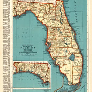 1940 antieke staat FLORIDA kaart Vintage kaart van Florida galerij muur decor housewarming cadeau voor verjaardag bruiloft verjaardag leraar 3173