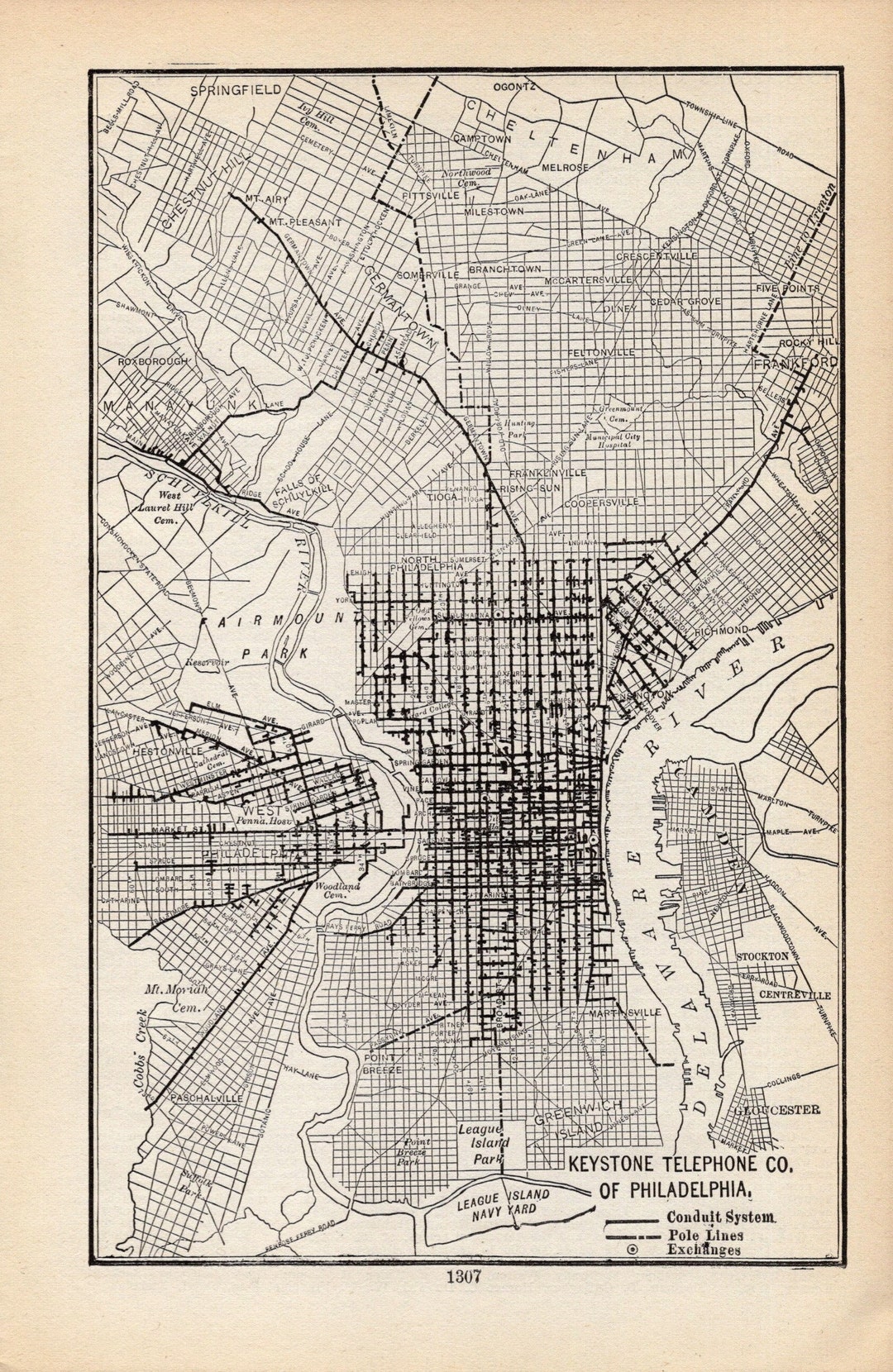 1906 Keystone Telephone Company Philadelphia Phone Lines Map Etsy