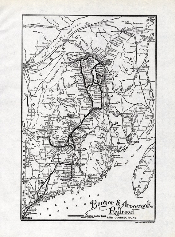 Bangor And Aroostook Railroad Map 1940 Antique Bangor And Aroostook Railroad Map Maine Railway | Etsy Uk