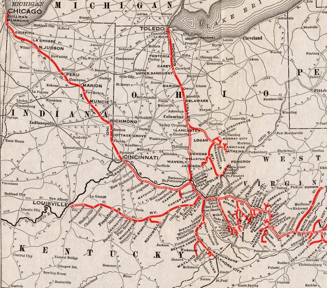1921 Antique Chesapeake and Ohio Lines Railway System Map Etsy