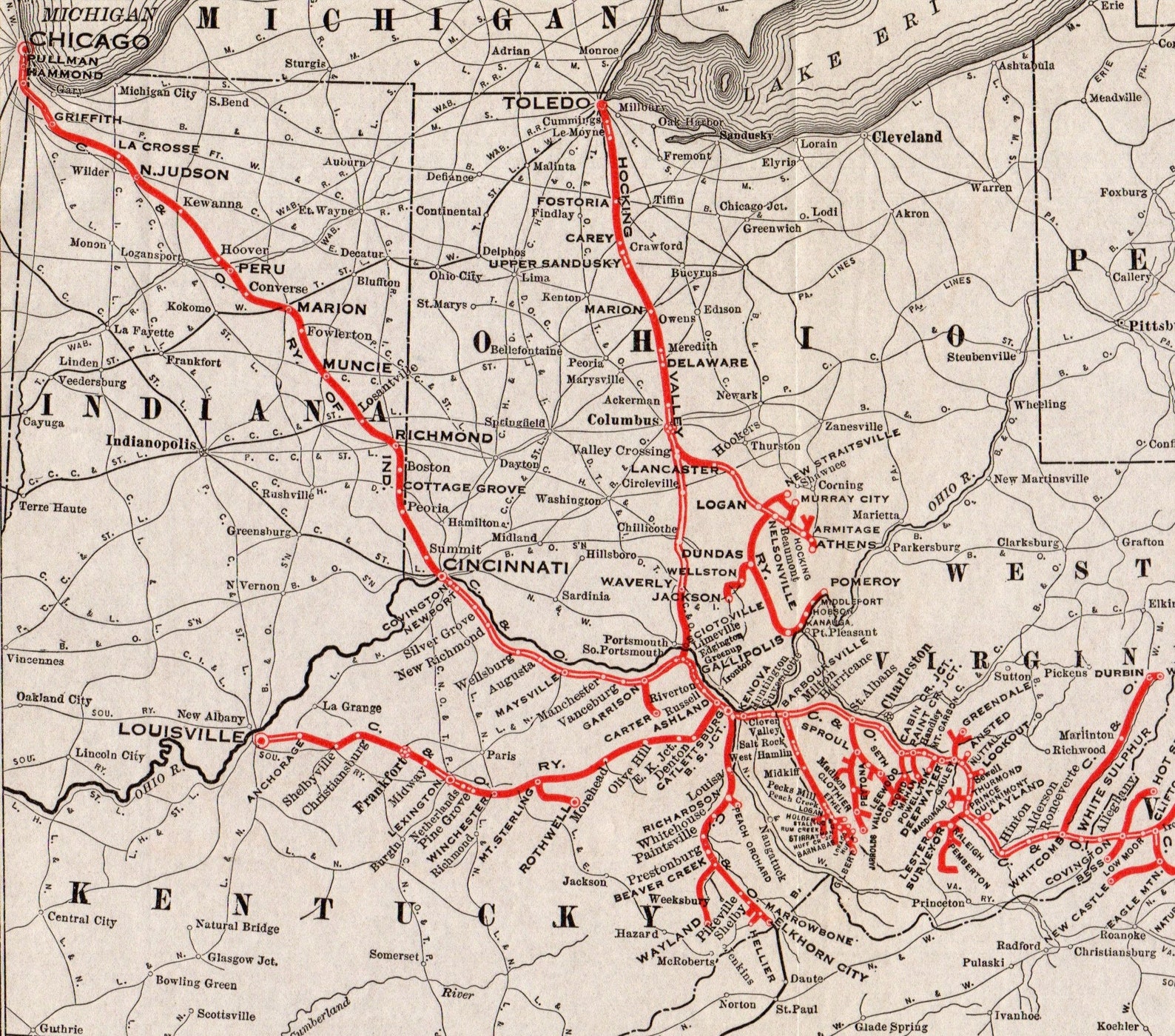 1921 Antique Chesapeake and Ohio Lines Railway System Map Etsy