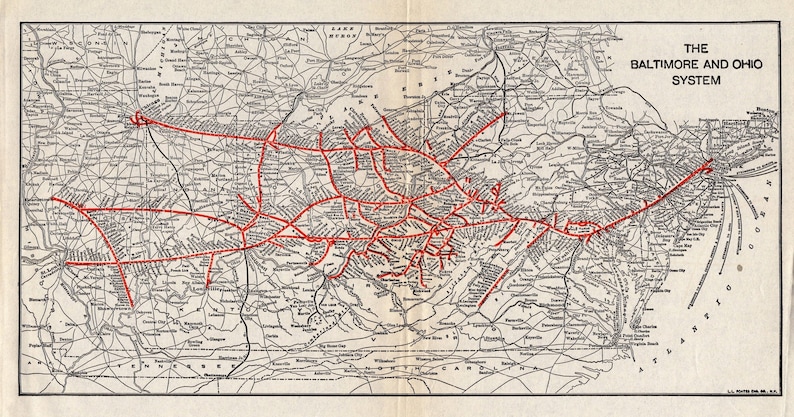 1926 Antique BALTIMORE and OHIO Railroad Map Vintage B and O Railway Map Birthday Gift for Dad Anniversary 2381 image 1