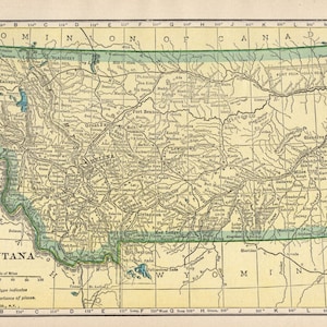 1909 Antique MONTANA State Map Vintage Map of Montana Small Map Anniversary Gift for Wedding Birthday HAW 2365