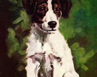 Decorazione murale con stampa di un dolce Fox Terrier degli anni '30, illustrazione di un Fox Terrier d'epoca di J Nicolson, idea regalo di compleanno per cani 12600y