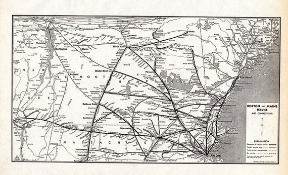 Boston And Maine Railroad Map 1940 Vintage Boston And Maine Railroad Map B M Railroad Map Etsy