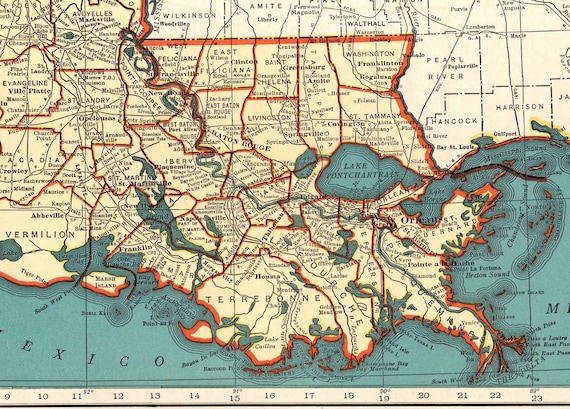 1939 Vintage Louisiana State Map of Louisiana Gallery Wall -  Israel