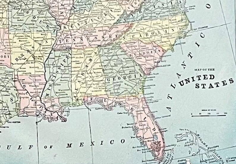 1895 Antique UNITED STATES Map of the Usa Map George Cram Atlas Map ...