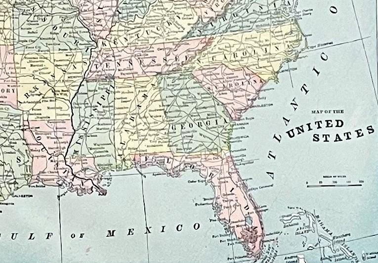 1895 Antique UNITED STATES Map of the Usa Map George Cram Atlas Map ...
