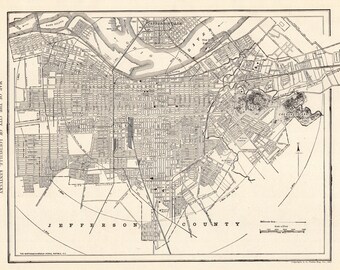 1917 Antique Louisville Kentucky City Map of Louisville Street Map Black and White Gallery Wall Decor 4104