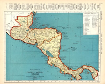 1939 Antique CENTRAL AMERICA Map Costa Rica Map Guatemala Map Panama Honduras Gift for Anniversary Graduation Wedding Birthday 4182