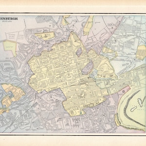 Décoration murale ancienne de la galerie de plan des rues d'ÉDIMBOURG, 1896, George Cram, carte de la ville d'Édimbourg en ÉCOSSE, anniversaire de mariage, cadeau d'anniversaire 2152