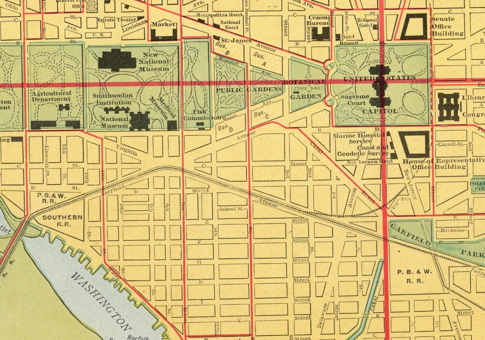 1911 Antique WASHINGTON DC Street MAP City Map of Washington Etsy