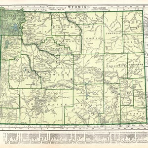 Carte de l'état du WYOMING, vintage 1943, décoration murale, carte ancienne du Wyoming, cadeau soigné pour anniversaire, voyage, remise des diplômes, mariage, anniversaire 3232