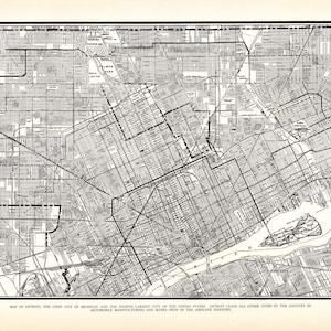 1936 Vintage DETROIT Street Map City MAP of Detroit Michigan Black and White Gallery Wall Decor Gift for Birthday Wedding Anniversary 3301